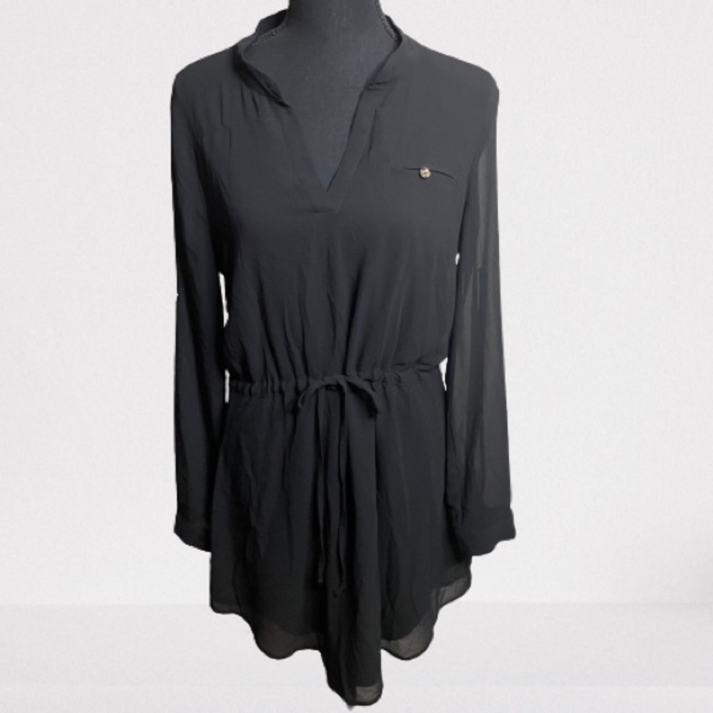 Liberty Love Chiffon Long Sleeve Tie- Front Waist Large Dress